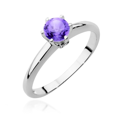 Przejdź do produktu Pierścionek zaręczynowy z białego złota z ametystem i brylantami 0,04ct Fire Of Love 