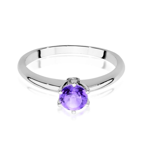 Przejdź do produktu Pierścionek zaręczynowy z białego złota z ametystem i brylantami 0,04ct Fire Of Love 