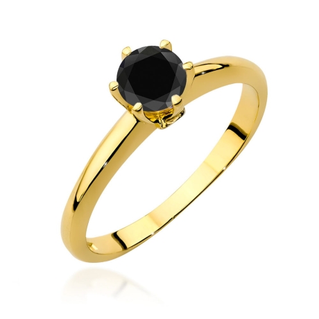 Przejdź do produktu Pierścionek zaręczynowy z żółtego złota z czarnym diamentem i diamentami 0,04ct Fire Of Love 