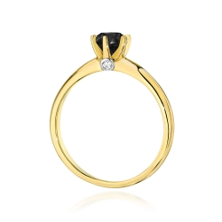 Pierścionek zaręczynowy z żółtego złota z czarnym diamentem i diamentami 0,04ct Fire Of Love