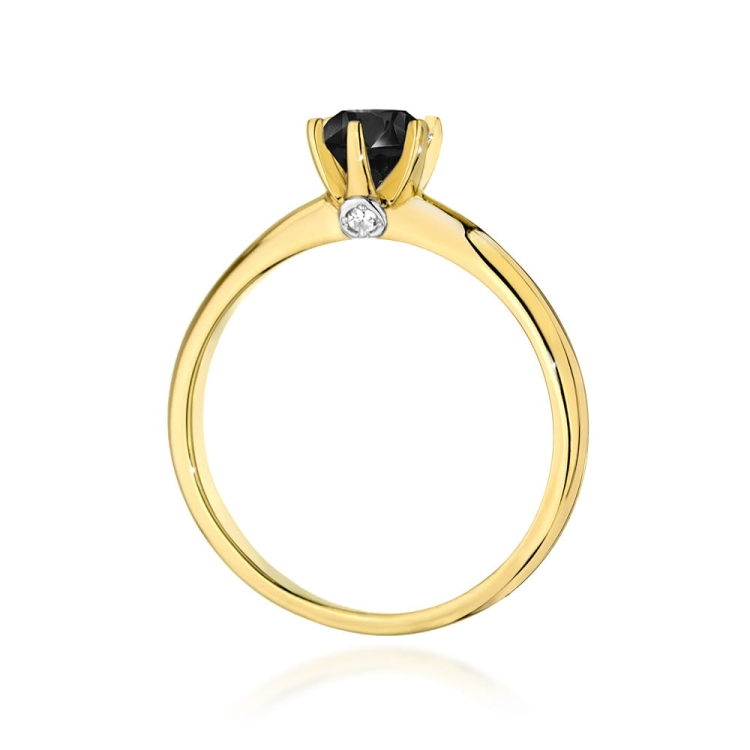Pierścionek zaręczynowy z żółtego złota z czarnym diamentem i diamentami 0,04ct Fire Of Love