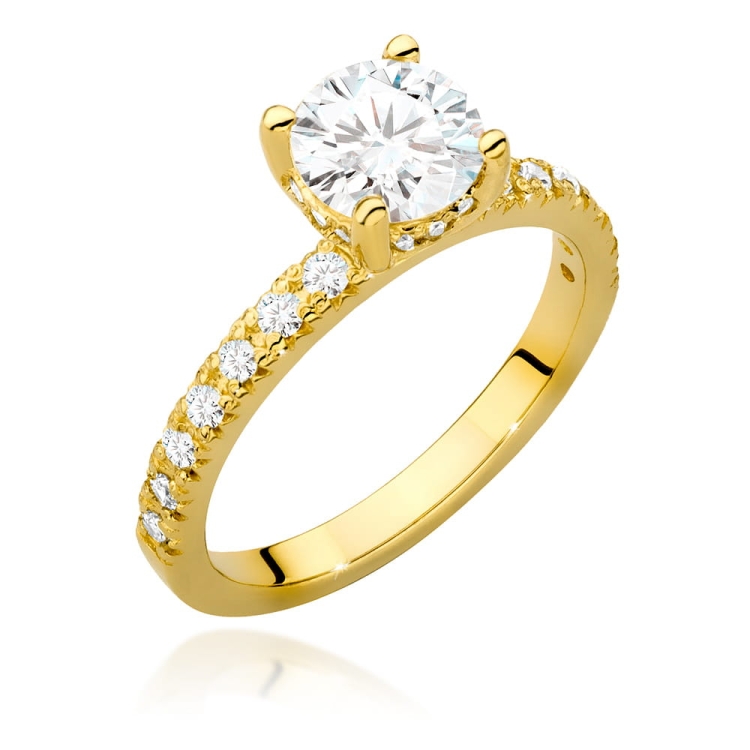Pierścionek zaręczynowy z żółtego złota z centralnym diamentem 1,00ct Fire Of Love