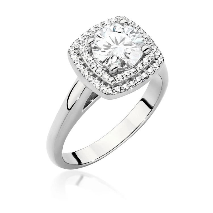 Pierścionek zaręczynowy z białego złota z centralnym diamentem 1,00ct Fire Of Love