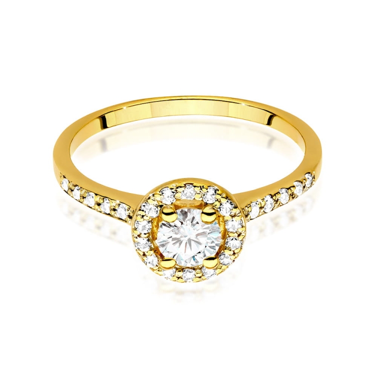 Pierścionek zaręczynowy z żółtego złota z diamentem 0,40ct i bocznymi diamencikami Fire Of Love
