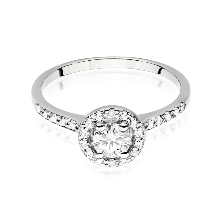 Pierścionek zaręczynowy z białego złota z diamentem 0,40ct i bocznymi diamencikami Fire Of Love