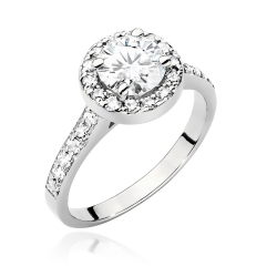 Pierścionek zaręczynowy z białego złota z diamentem 1,00ct i bocznymi diamencikami Fire Of Love