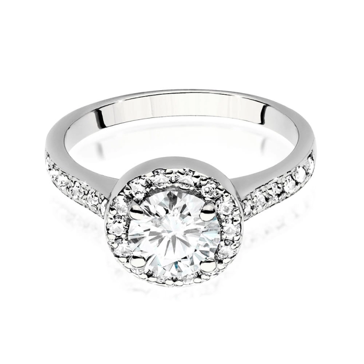 Pierścionek zaręczynowy z białego złota z diamentem 1,00ct i bocznymi diamencikami Fire Of Love