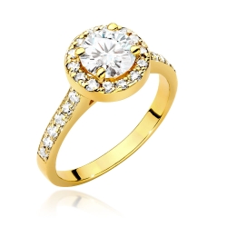 Pierścionek zaręczynowy z żółtego złota z diamentem 1,00ct i bocznymi diamencikami Fire Of Love