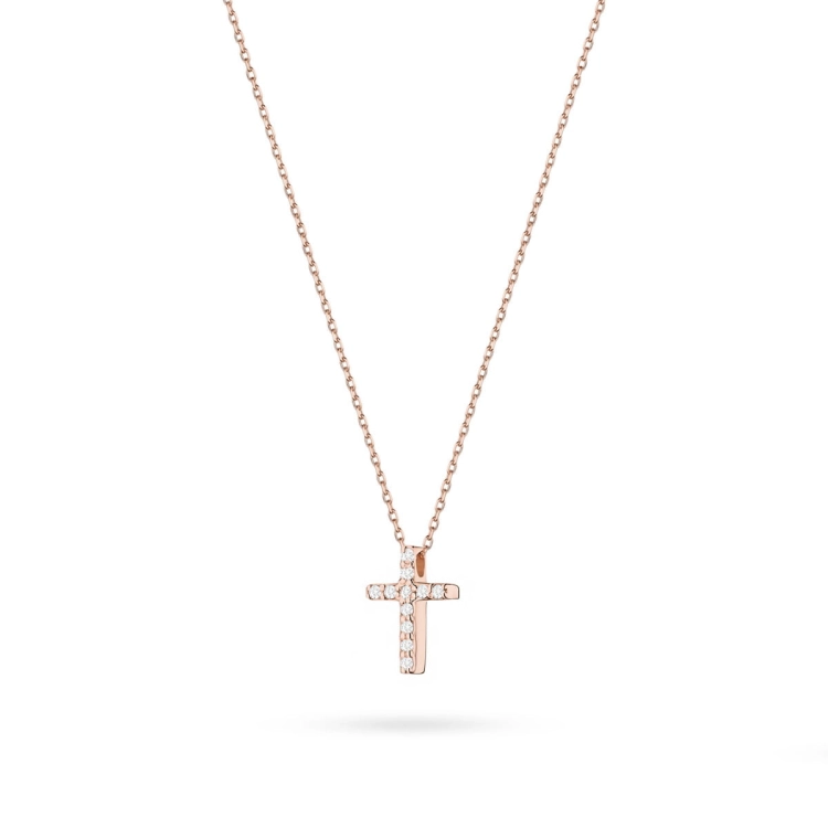 Naszyjnik z różowego złota z diamentem 0,05ct krzyżyk The Diamonds