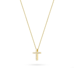 Naszyjnik z żółtego złota z diamentem 0,05ct krzyżyk The Diamonds