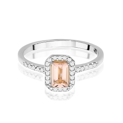 Pierścionek zaręczynowy z białego złota z morganitem i diamentami 0,19ct Fire Of Love