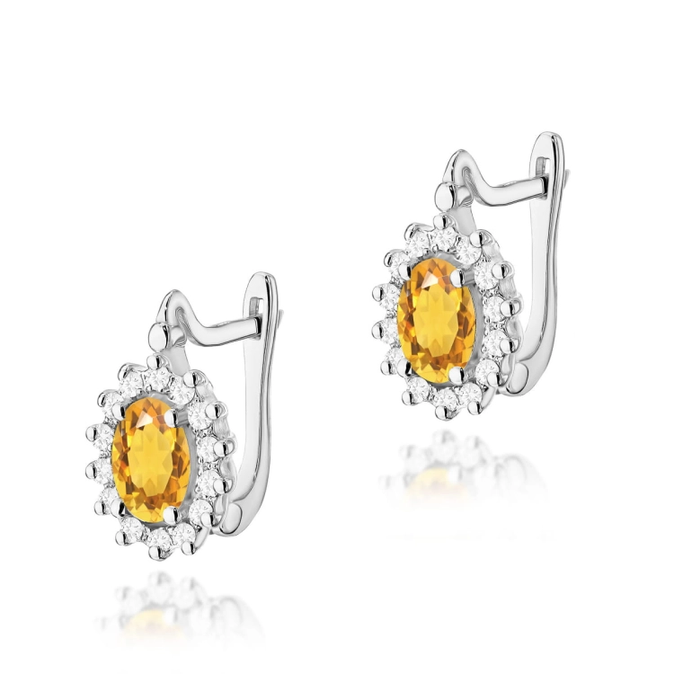 Kolczyki z białego złota 585 z cytrynem i diamentami 0,24ct na zapięciu angielskim The Diamonds
