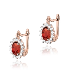 Kolczyki z różowego złota 585 z granatem i diamentami 0,24ct na zapięciu angielskim The Diamonds