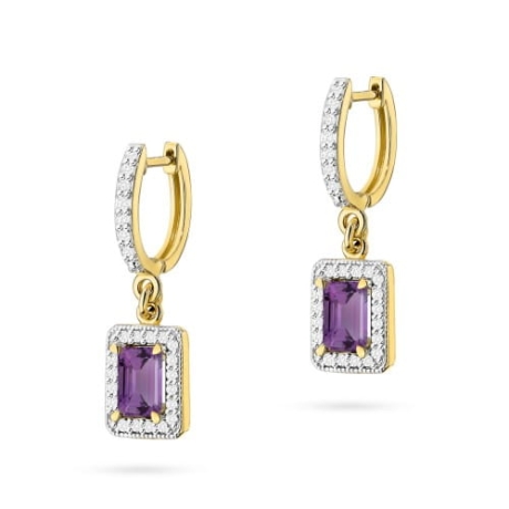 Przejdź do produktu Kolczyki z żółtego złota 585 z ametystem i diamentami 0,34ct The Diamonds