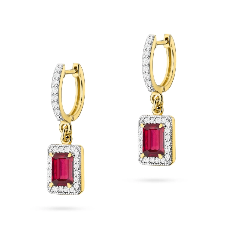 Kolczyki z żółtego złota 585 z rubinem i diamentami 0,34ct The Diamonds