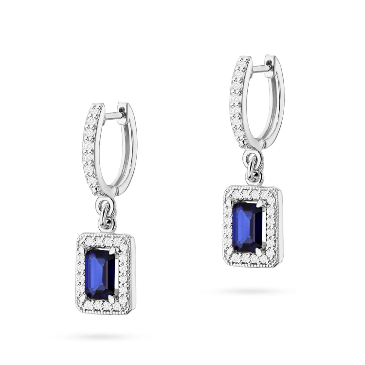 Kolczyki z białego złota 585 z szafirem i diamentami 0,34ct The Diamonds