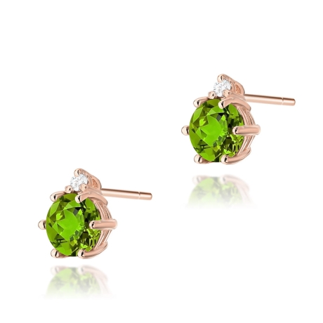 Przejdź do produktu Kolczyki z różowego złota 585 z oliwinem i diamentami 0,03ct The Diamonds