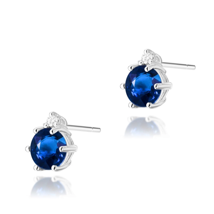 Kolczyki z białego złota 585 z szafirem i diamentami 0,03ct The Diamonds