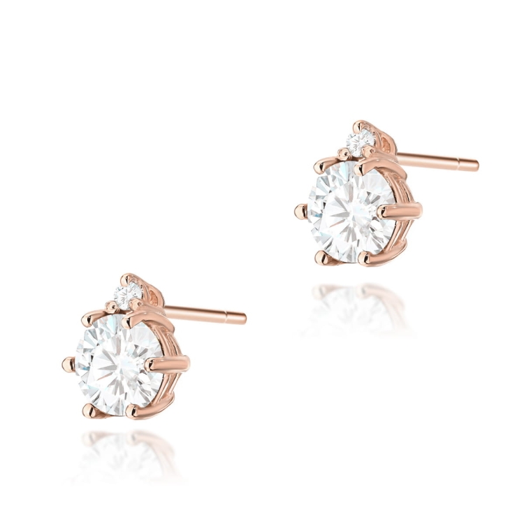 Kolczyki z różowego złota 585 z białym szafirem i diamentami 0,03ct The Diamonds