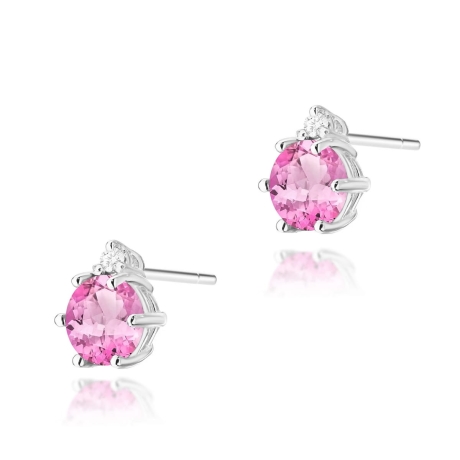 Przejdź do produktu Kolczyki z białego złota 585 z różowym topazem i diamentami 0,03ct The Diamonds