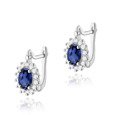Przejdź do produktu Kolczyki z białego złota 585 z szafirem i diamentami 0,24ct na zapięciu angielskim The Diamonds 