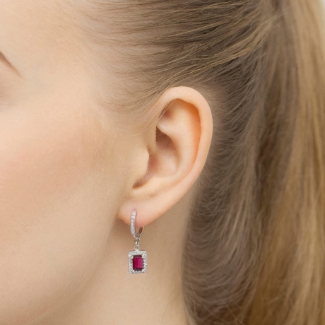 Przejdź do produktu Kolczyki z białego złota 585 z rubinem i diamentami 0,34ct The Diamonds 