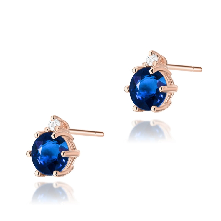 Kolczyki z różowego złota 585 z szafirem i diamentami 0,03ct The Diamonds