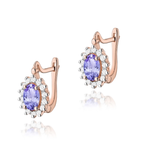 Przejdź do produktu Kolczyki z różowego złota 585 z tanzanitem i diamentami 0,24ct na zapięciu angielskim The Diamonds 