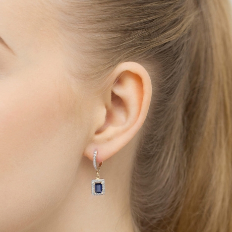 Przejdź do produktu Kolczyki z żółtego złota 585 z szafirem i diamentami 0,34ct The Diamonds 