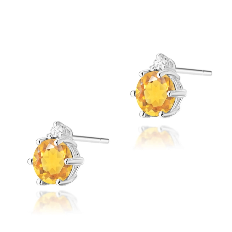 Kolczyki z białego złota 585 z cytrynem i diamentami 0,03ct The Diamonds