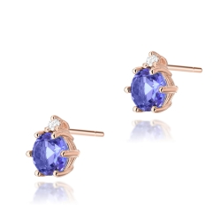 Kolczyki z różowego złota 585 z tanzanitem i diamentami 0,03ct The Diamonds