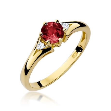 Przejdź do produktu Pierścionek zaręczynowy z żółtego złota z granatem i diamentami 0,03ct Fire Of Love 