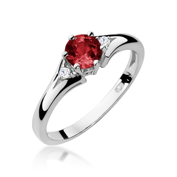 Pierścionek zaręczynowy z białego złota z granatem i diamentami 0,03ct Fire Of Love