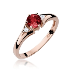 Pierścionek zaręczynowy z różowego złota z granatem i diamentami 0,03ct Fire Of Love