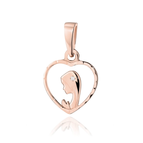 Przejdź do produktu Medalik z różowego złota Matka Boska w sercu z diamentem 0,005ct The Diamonds 