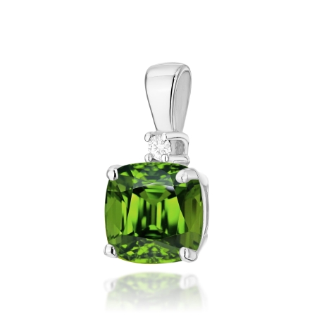 Przejdź do produktu Zawieszka do łańcuszka z białego złota z oliwinem i brylantem 0,0145ct The Diamonds 