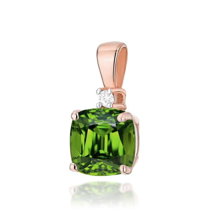 Zawieszka do łańcuszka z różowego złota z oliwinem i brylantem 0,0145ct The Diamonds