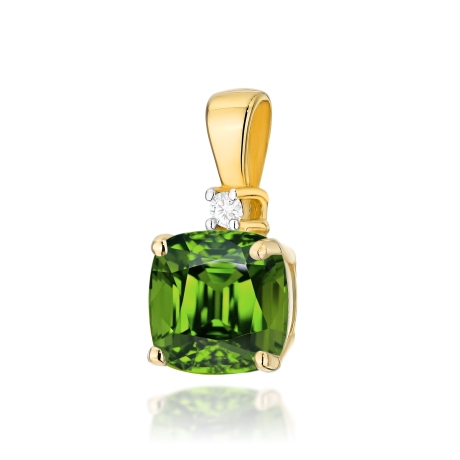 Przejdź do produktu Zawieszka do łańcuszka z żółtego złota z oliwinem i brylantem 0,0145ct The Diamonds 
