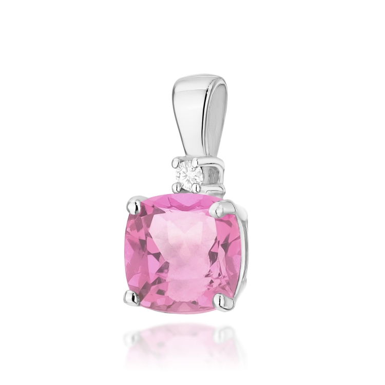 Zawieszka do łańcuszka z białego złota z różowym topazem i brylantem 0,0145ct The Diamonds