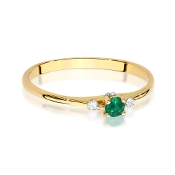 Pierścionek zaręczynowy z żółtego złota z szmaragdem i diamentami 0,05ct Fire Of Love