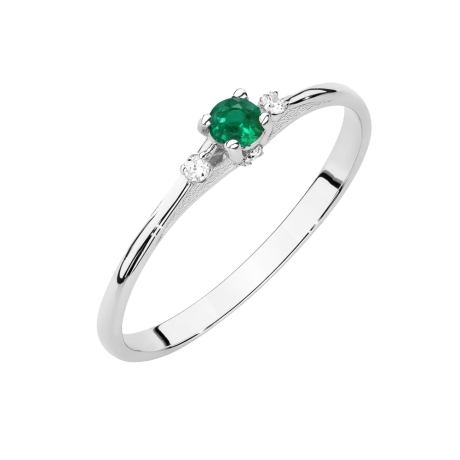 Przejdź do produktu Pierścionek zaręczynowy z białego złota z szmaragdem i diamentami 0,05ct Fire Of Love