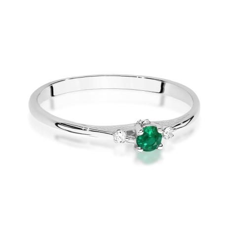 Przejdź do produktu Pierścionek zaręczynowy z białego złota z szmaragdem i diamentami 0,05ct Fire Of Love