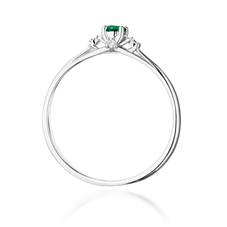 Pierścionek zaręczynowy z białego złota z szmaragdem i diamentami 0,05ct Fire Of Love