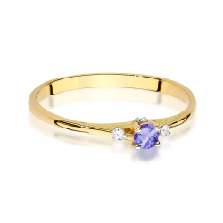 Pierścionek zaręczynowy z żółtego złota z tanzanitem i diamentami 0,05ct Fire Of Love