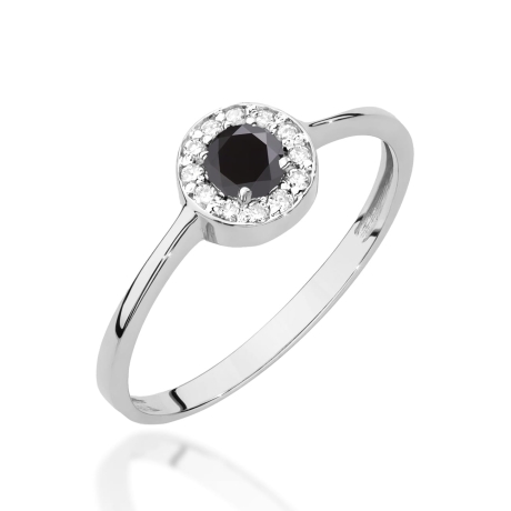 Przejdź do produktu Pierścionek zaręczynowy z białego złota z czarnym diamentem i diamentami 0,10ct Fire Of Love