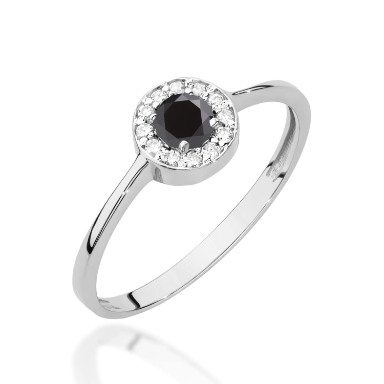 Pierścionek zaręczynowy z białego złota z czarnym diamentem i diamentami 0,10ct Fire Of Love