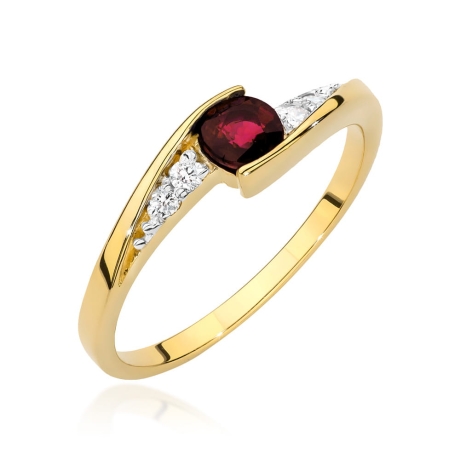 Przejdź do produktu Pierścionek zaręczynowy z żółtego złota z rubinem i diamentami 0,06ct Fire Of Love