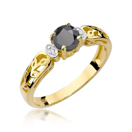 Przejdź do produktu Pierścionek zaręczynowy z żółtego złota z czarnym diamentem i diamentami 0,02ct Fire Of Love