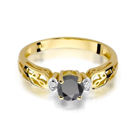 Przejdź do produktu Pierścionek zaręczynowy z żółtego złota z czarnym diamentem i diamentami 0,02ct Fire Of Love