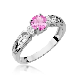 Pierścionek zaręczynowy z białego złota z różowym topazem i diamentami 0,02ct Fire Of Love